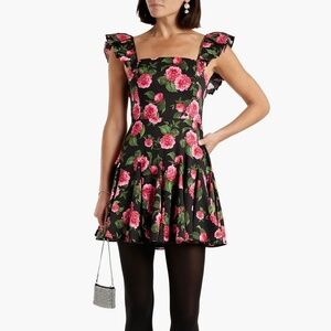 ALICE + OLIVIA Ginny pleated floral-print cotton-blend poplin mini dress Size 2